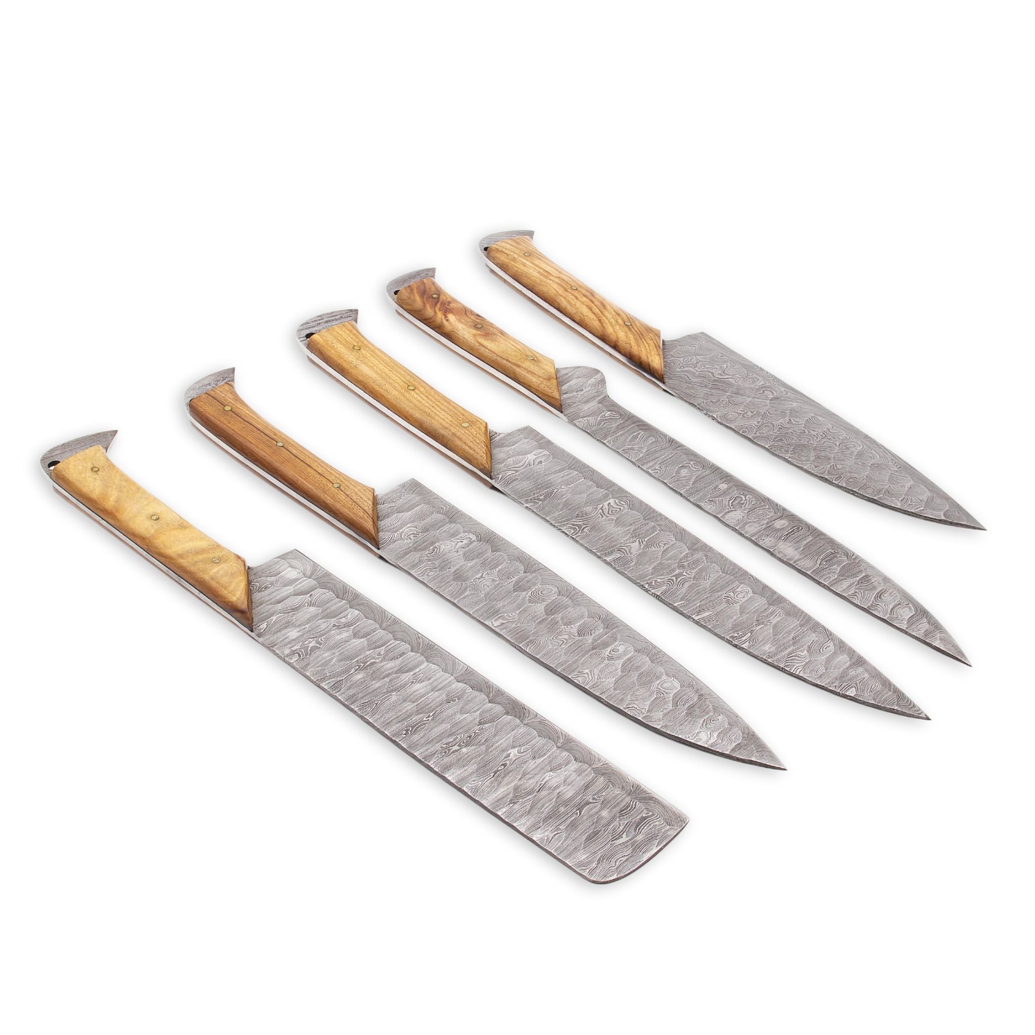 Chef Knife Set I, Damascus Steel, Handmade, with Genuine Leather Roll