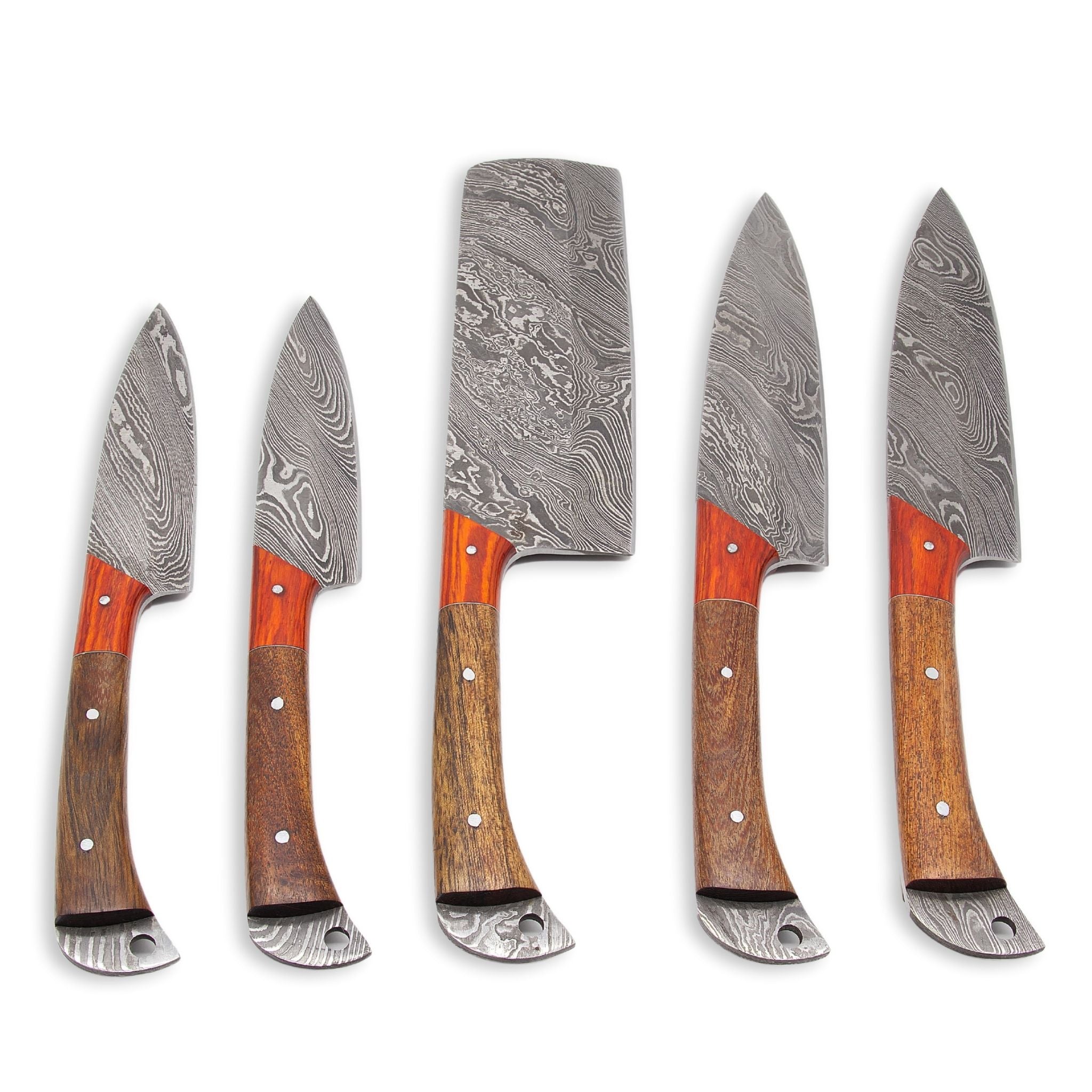 Chef Knife Set III, Damascus Steel, Handmade, with Genuine Leather Roll