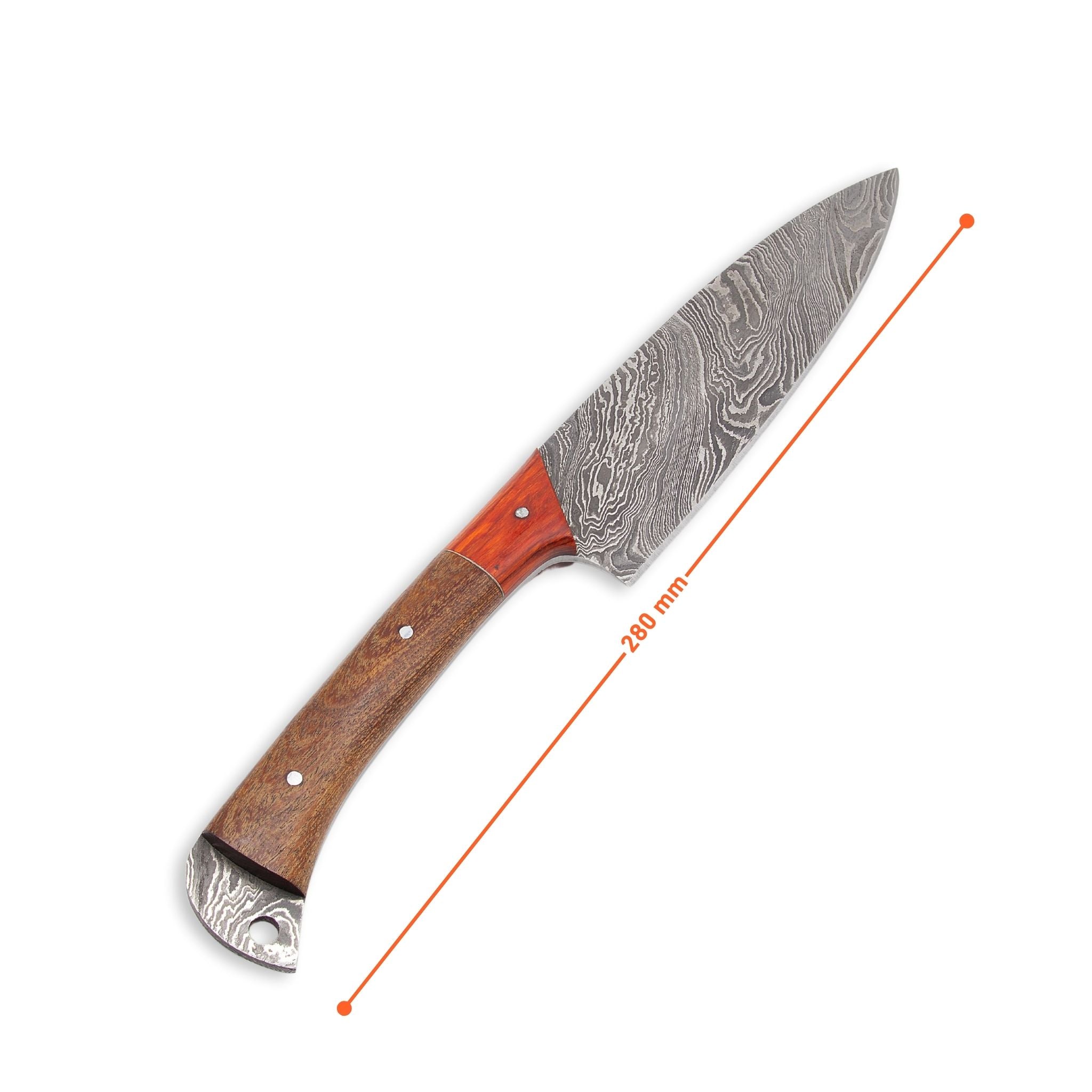 Chef Knife Set III, Damascus Steel, Handmade, with Genuine Leather Roll