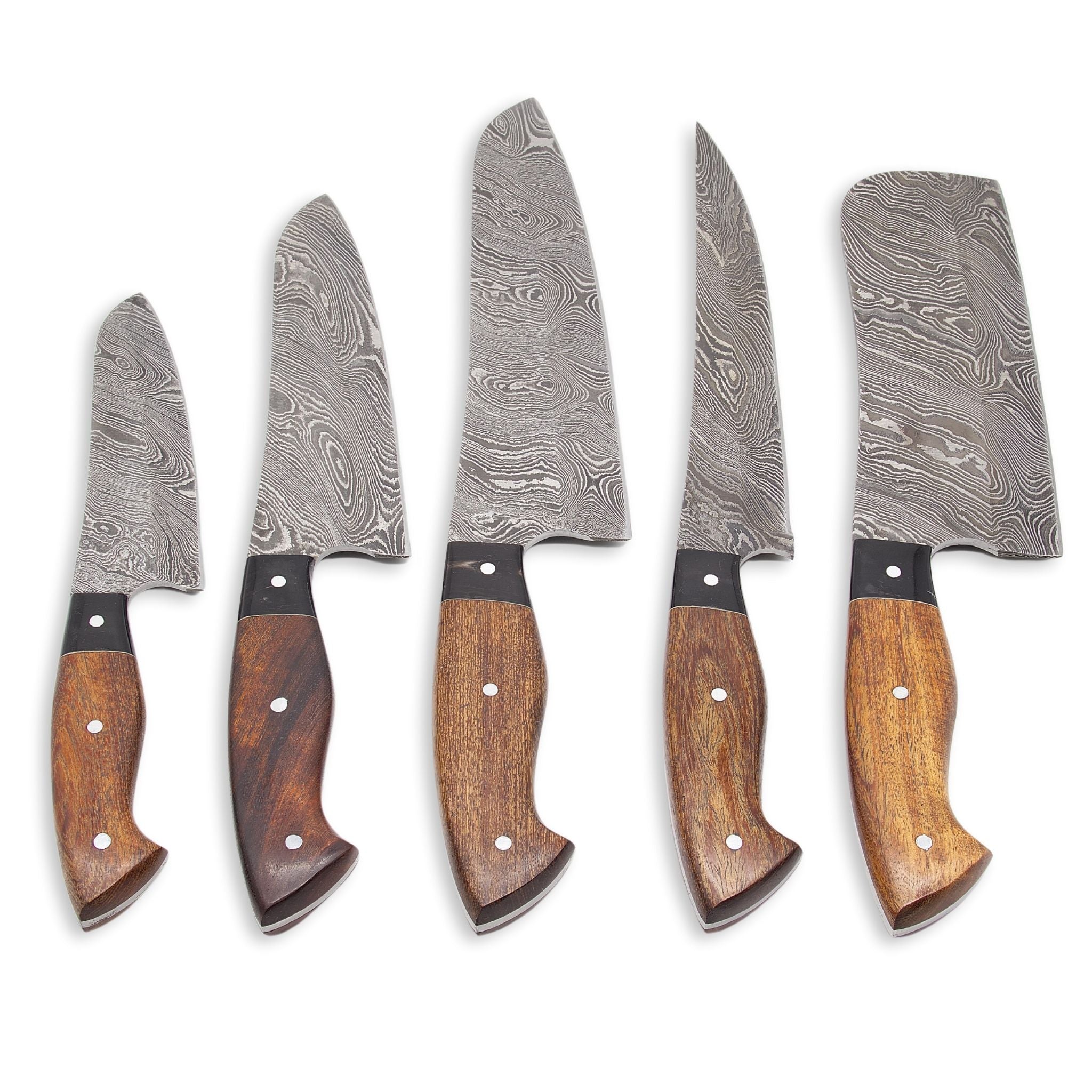 Chef Knife Set IV, Damascus Steel, Handmade, with Genuine Leather Roll