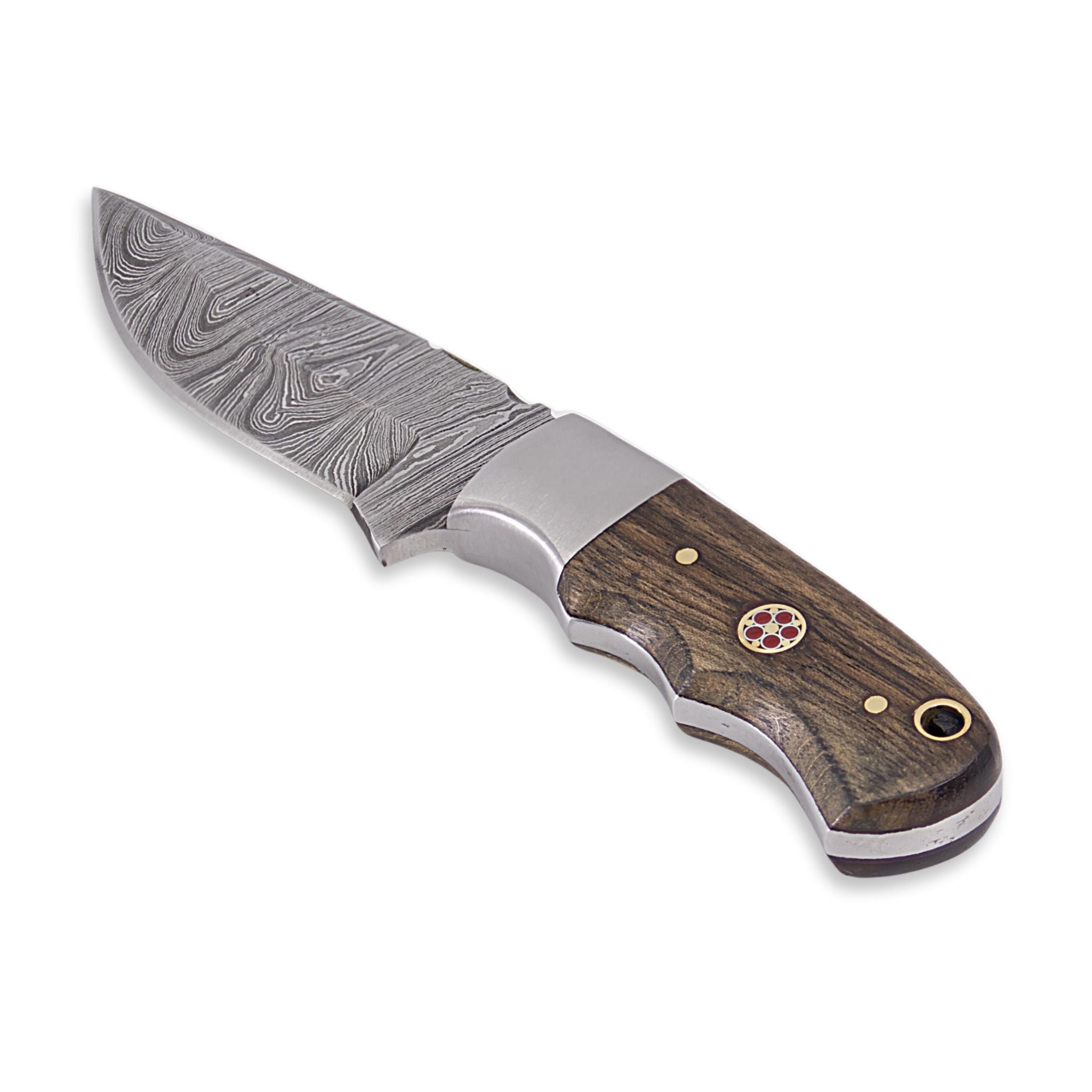 Brio Brisk III Handmade Skinner Knife Damascus Steel Blade Walnut Wood Handle