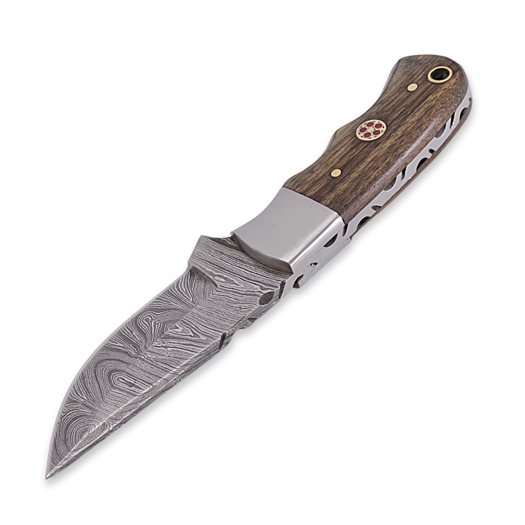 Brio Brisk III Handmade Skinner Knife Damascus Steel Blade Walnut Wood Handle