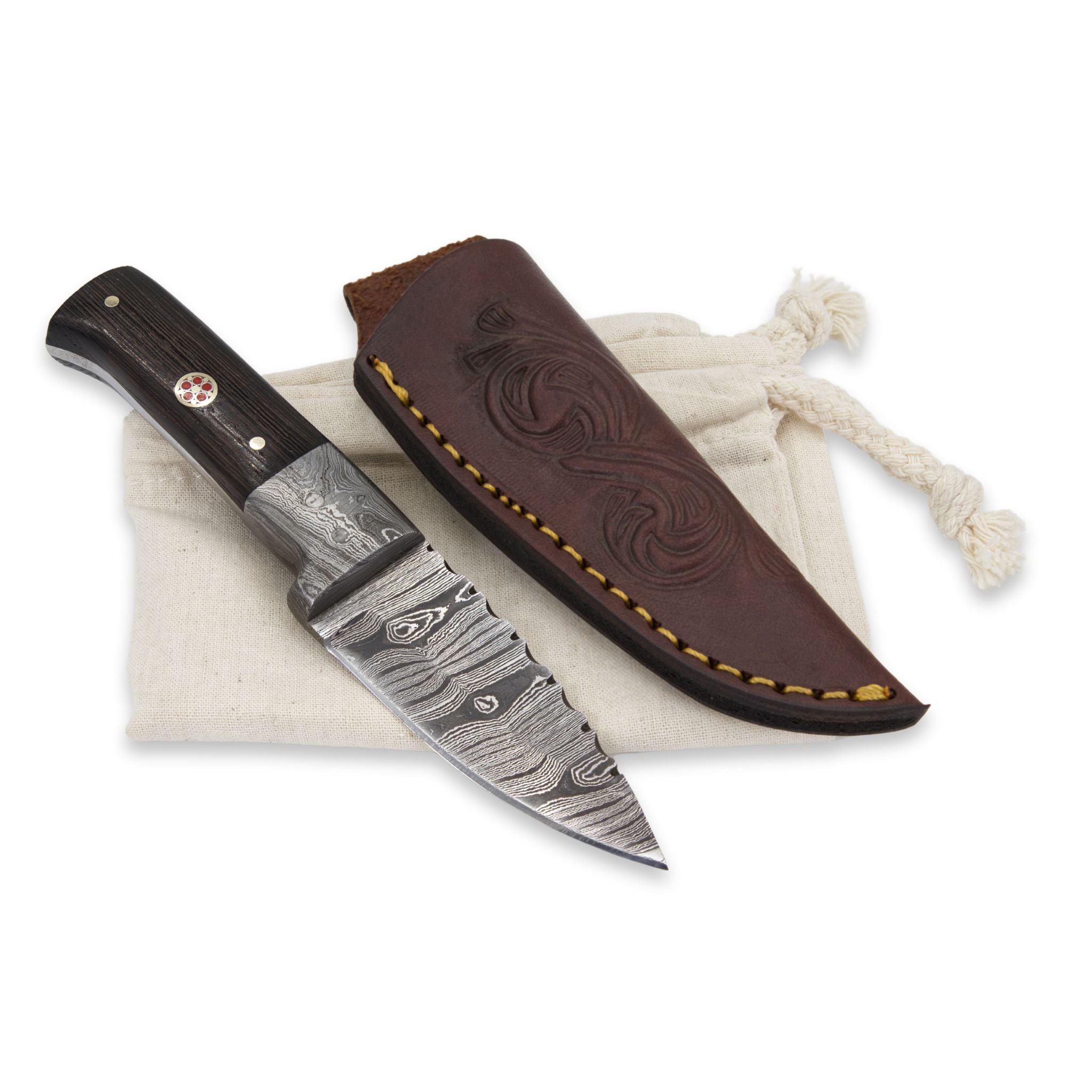 Bush Perk I Handmade Skinner Knife Damascus Steel Blade Wenge Wood Handle