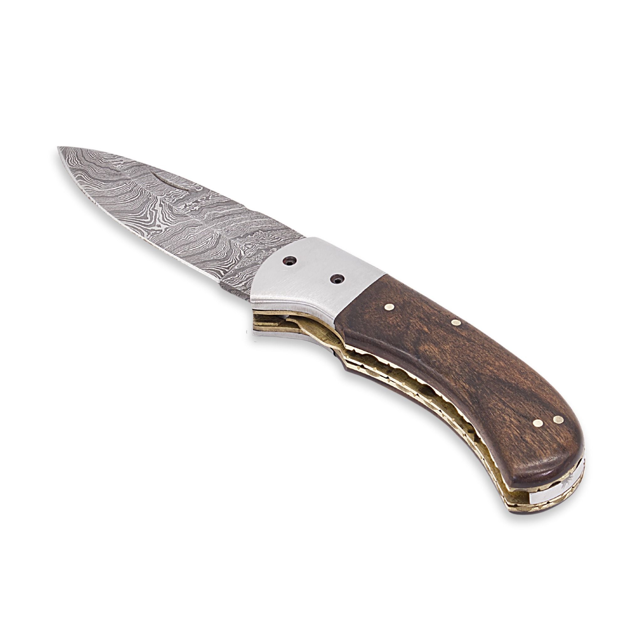 Trusty Fold I Handmade Folding Knife Damascus Steel Blade Walnut Wood Handle