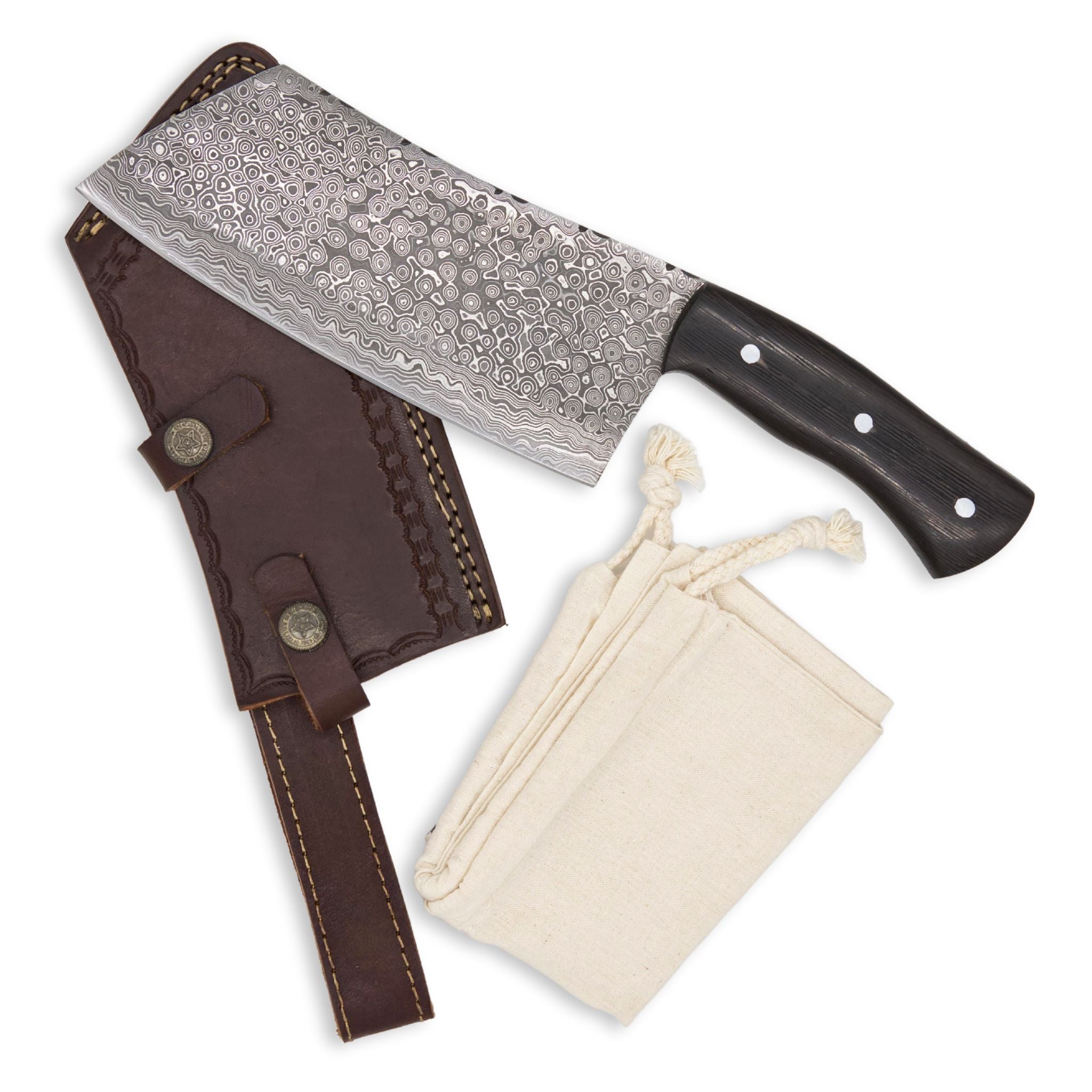 Max Mettle I Handmade Chef's Meat Cleaver Knife Full Tang Damascus Steel Blade Wenge Wood Handle