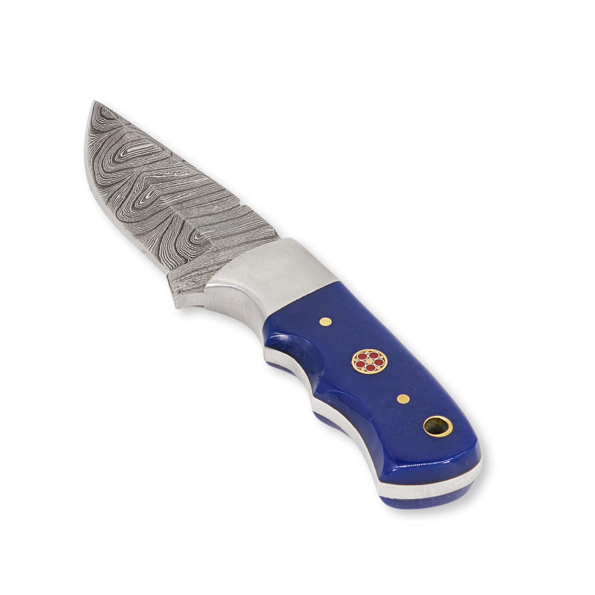 Natty Boon Handmade Skinner Knife Damascus Steel Blade Blue Resin Handle