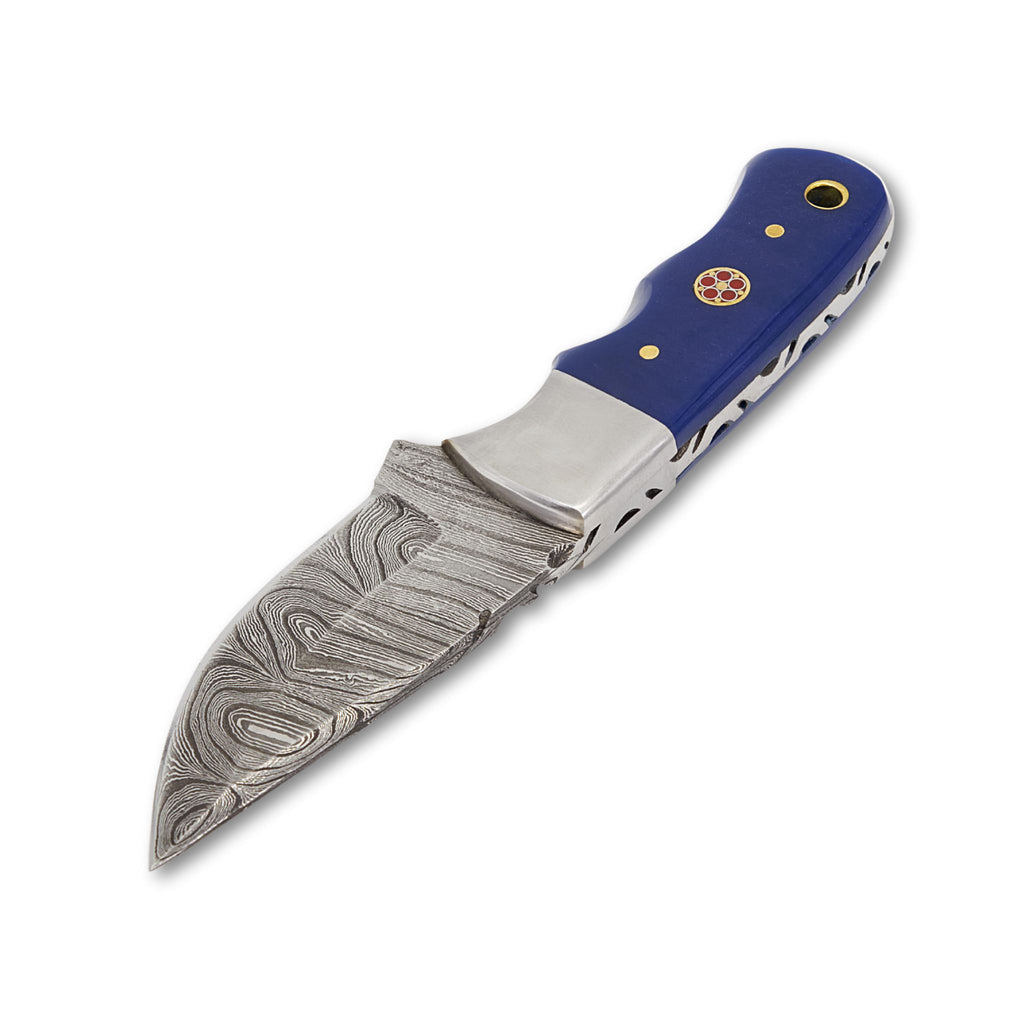 Handmade Custom Real Blue Damascus Steel Skinning Knife