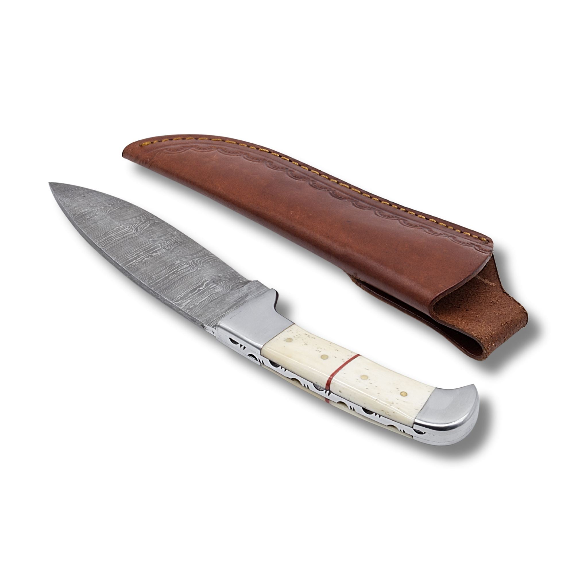 Outback Edge Handmade Hunting Knife Damascus Steel Blade Camel Bone Handle