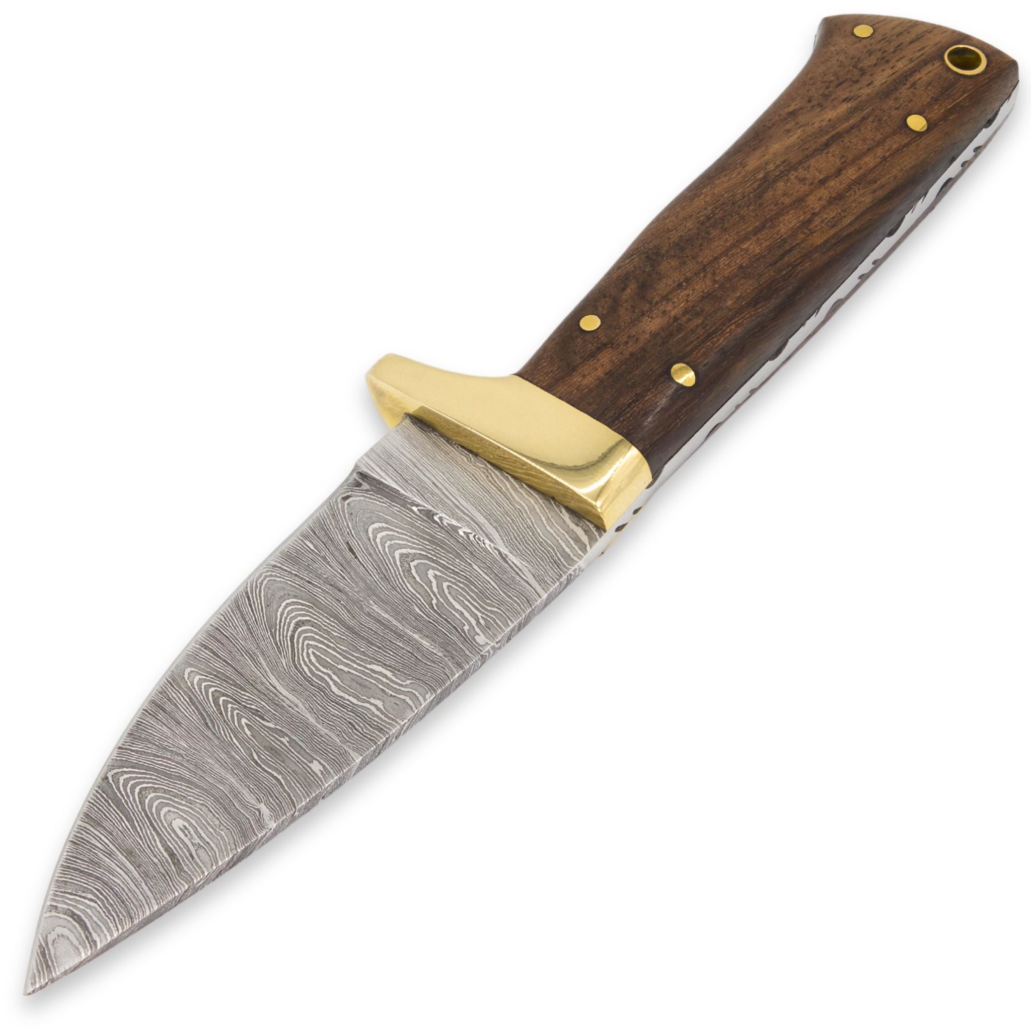 Retro Bold I Handmade Hunting Knife Damascus Steel Blade Rosewood Handle Brass Bolster