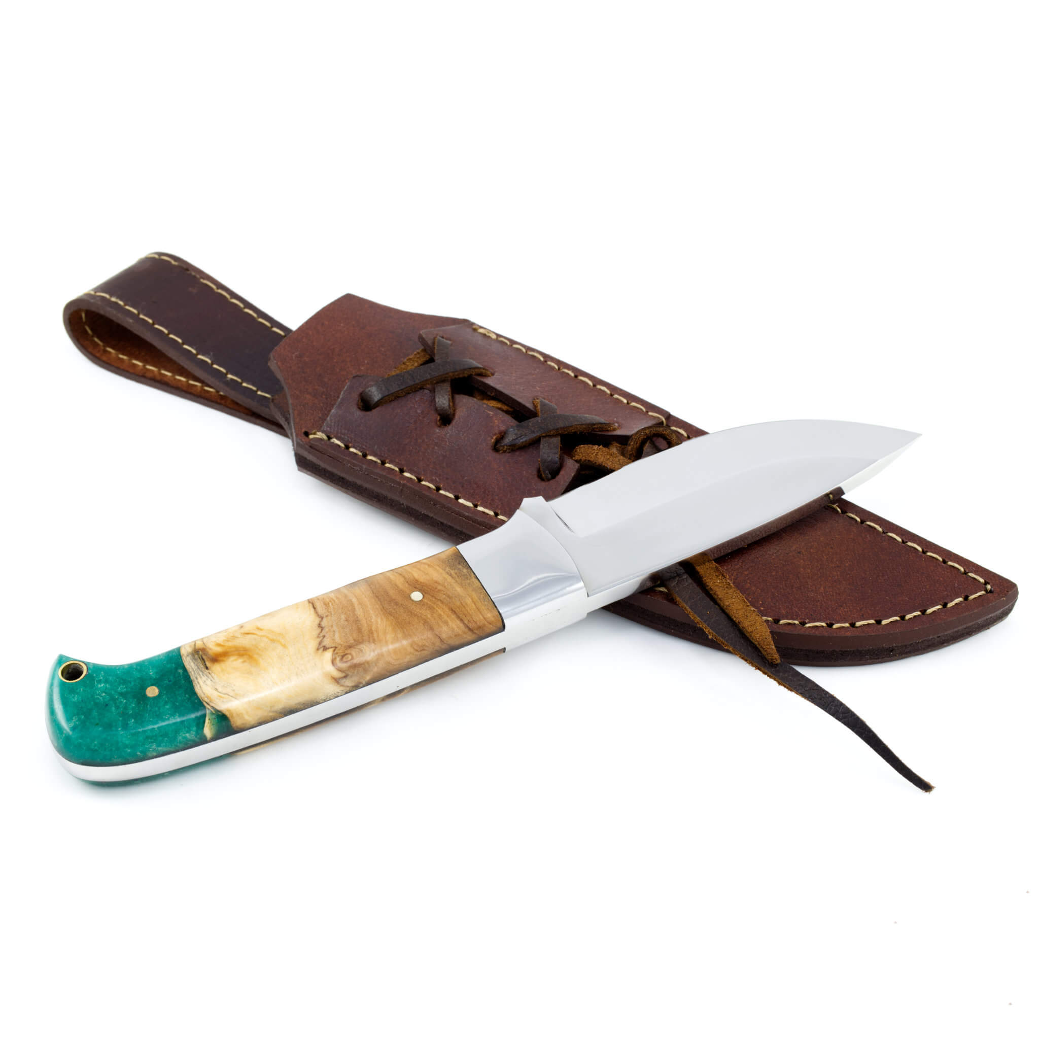 Moxie Momentum Handmade Hunting Knife Vacuum Tempered D2 Stainless Steel Full Tang Blade Olivewood and Resin Handle